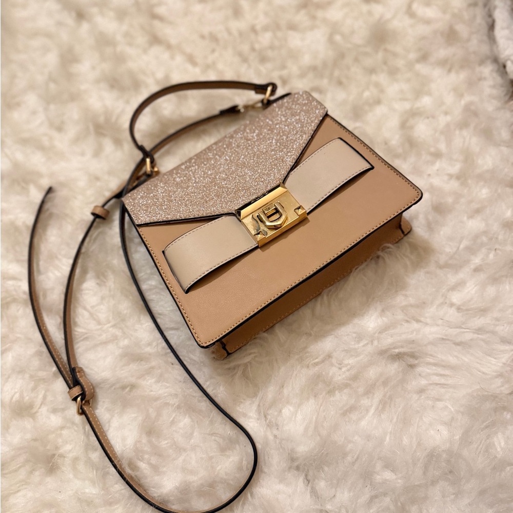 Aldo Tan and Cream Crossbody Bag with Gold Accent
